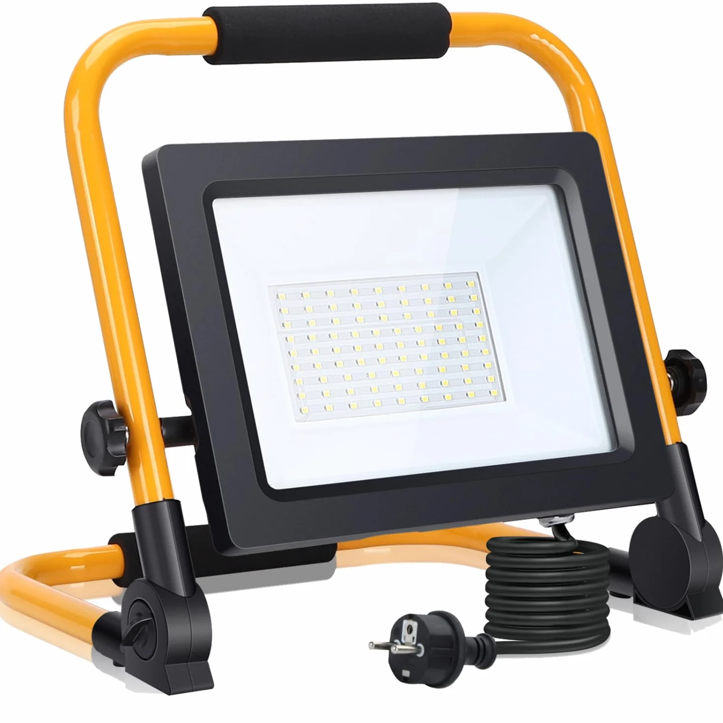 Aigostar - Faretto LED da Cantiere 50W,Super luminoso Faro LED con Spina,con staffa pieghevole, rotazione 360，portatile，Ideale per cantiere edile， officina， Garage