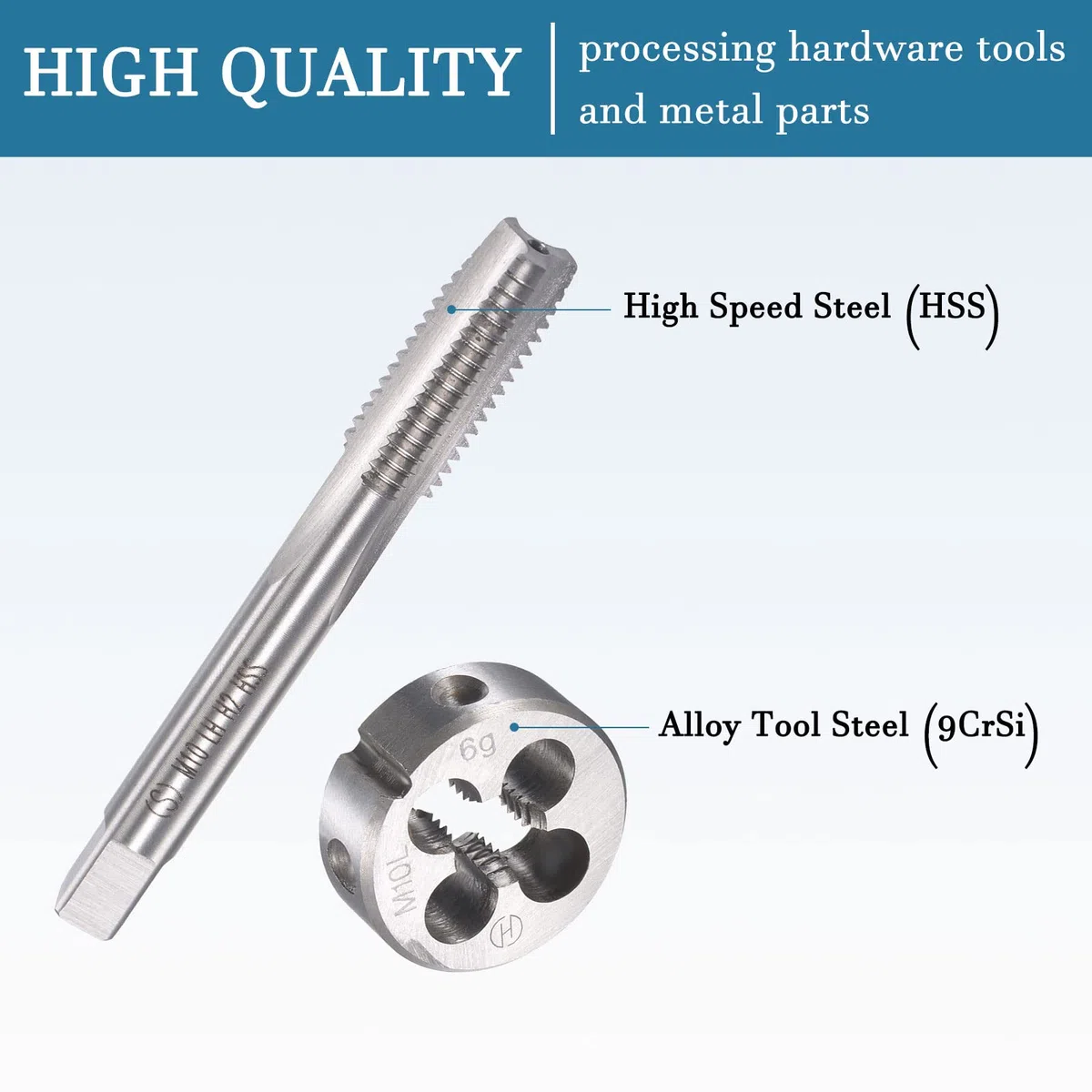 QUARKZMAN M10 x 1.5mm Metrico Sinistro Mano Filetto Maschiatura e Rotondo Matrice Set x 1 Set Alta Velocità Acciaio per Elaborazione Ferramenta Strumento