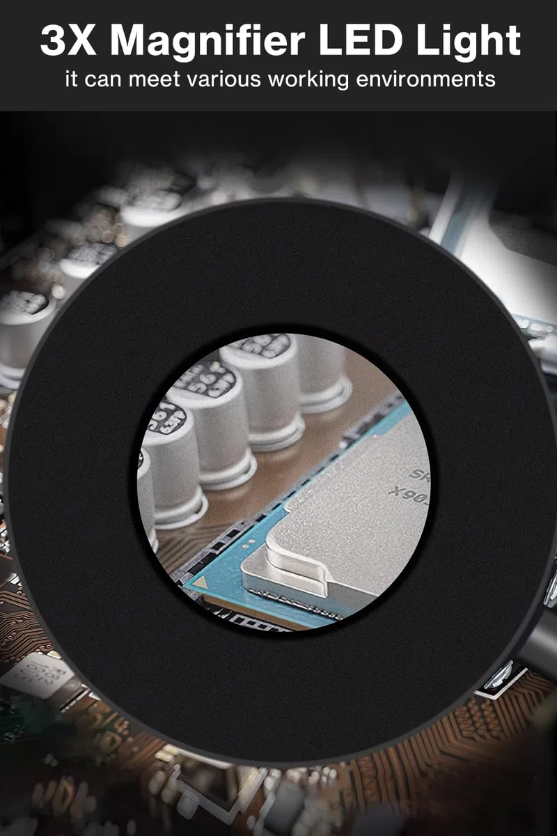 Terza Mano Saldatura,Lytool Stazione Saldatura per Mani d'Aiuto,con Lente d'Ingrandimento 3X LED Dimmerabile,Saldatura Flessibile per Mani d'Aiuto con 4 Bracci di Supporto per Riparazioni di Saldatura