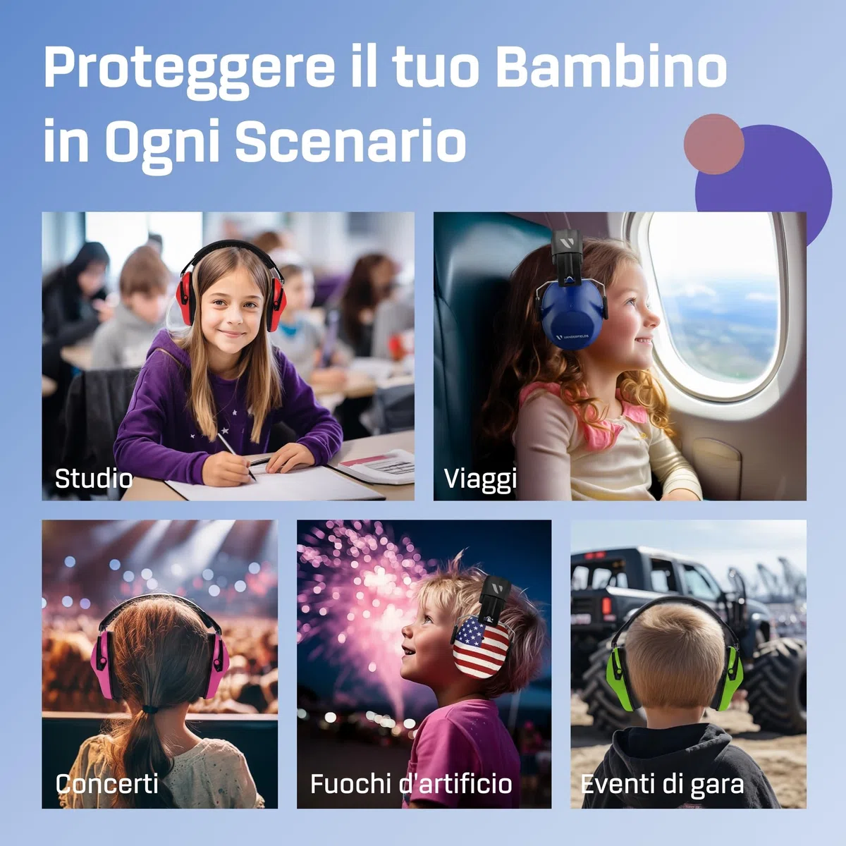Vanderfields Premium Cuffie di Protezione per l'Udito - Riduzione del Suono ad Ampio Spettro 29 dB a 2K Hz Cancellazione del Rumore - Cuffie per Bambini 3-12 - Dinosaur Club B