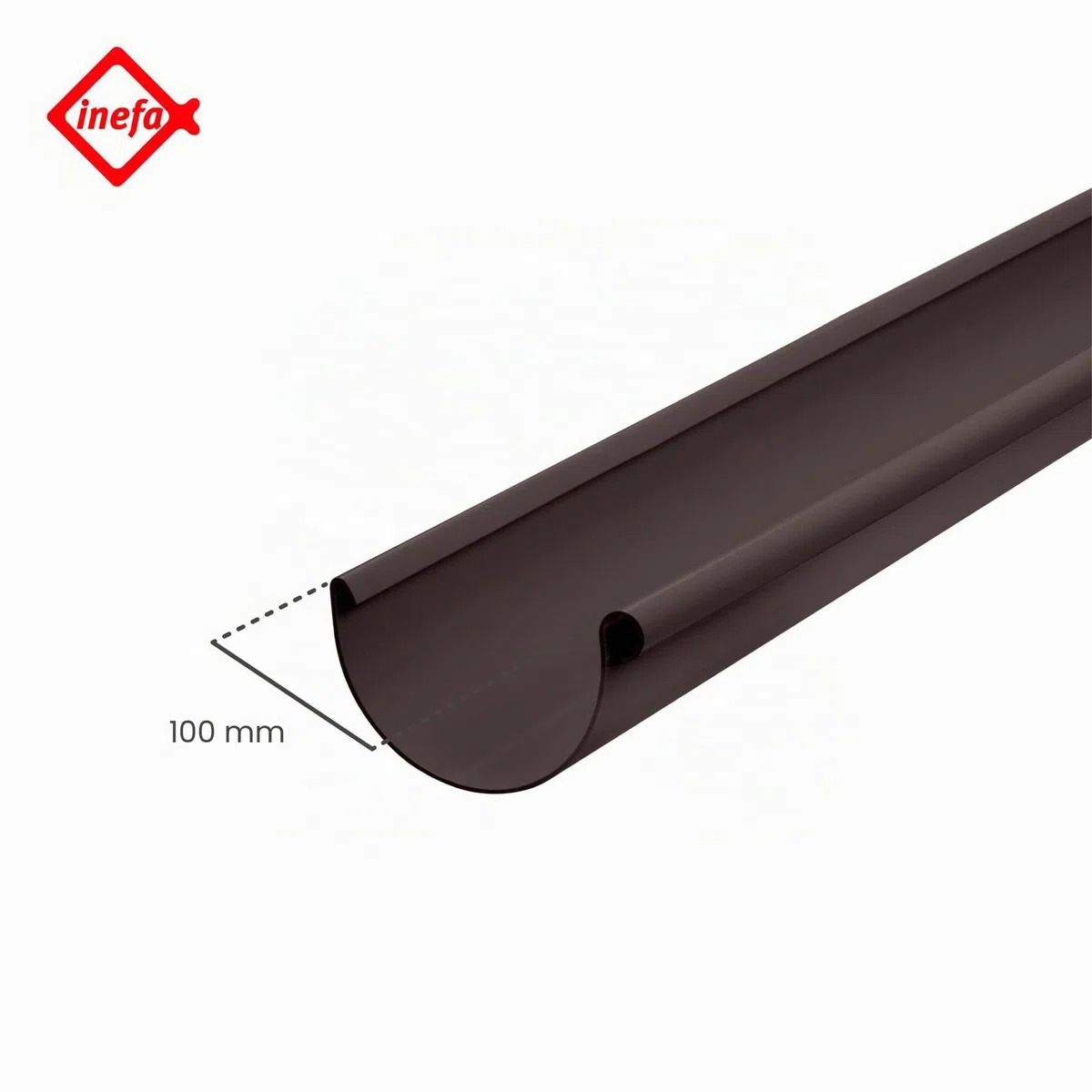 INEFA grondaia PVC semicircolare 2 m NW100 100 mm marrone scuro, grondaia pluviale a innesto, Made in Germany, per casetta carport terrazza gazebo