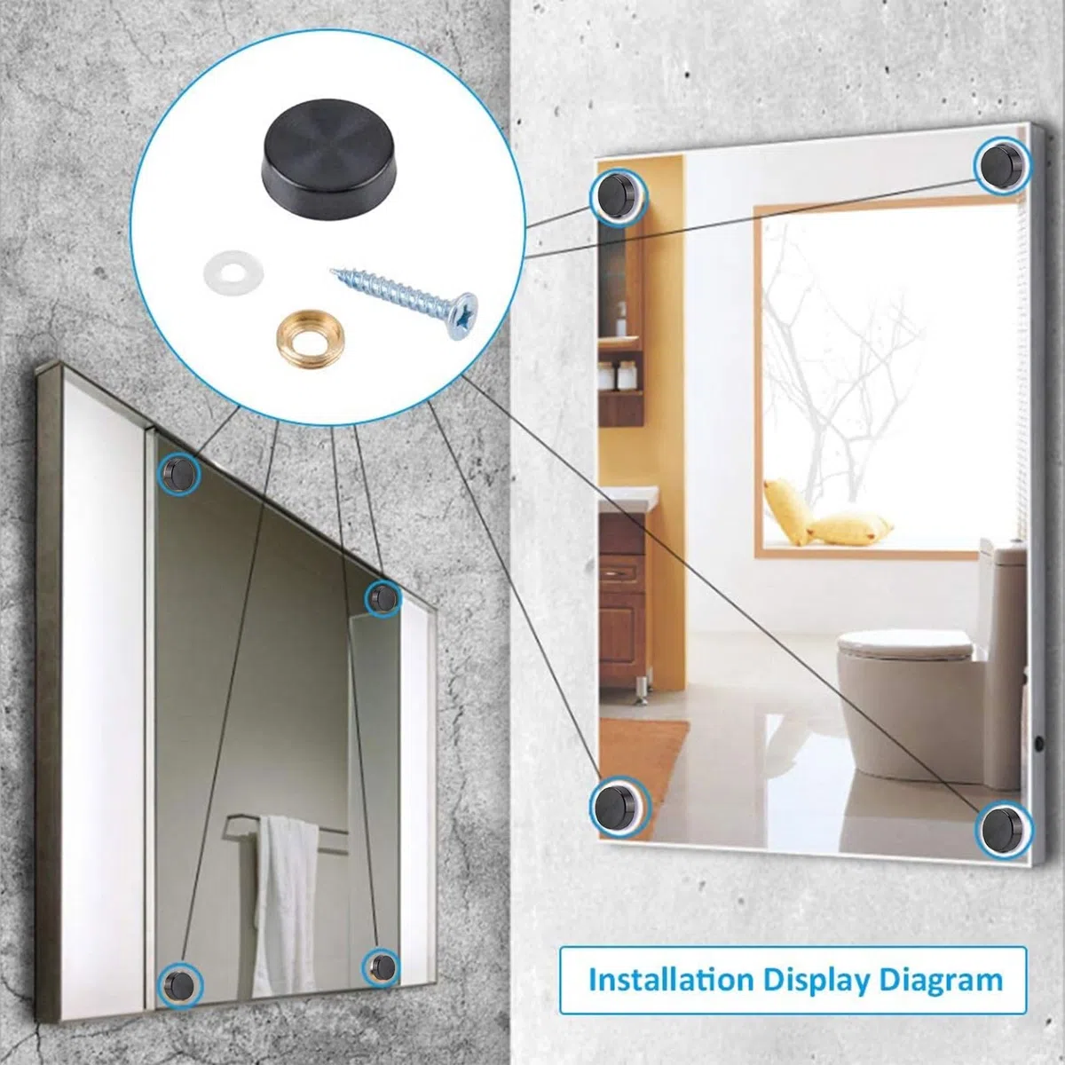 INCREWAY Viti a specchio nere 32 set da 16 mm in acciaio inox 304 spesso chiodi a specchio con tappi decorativi