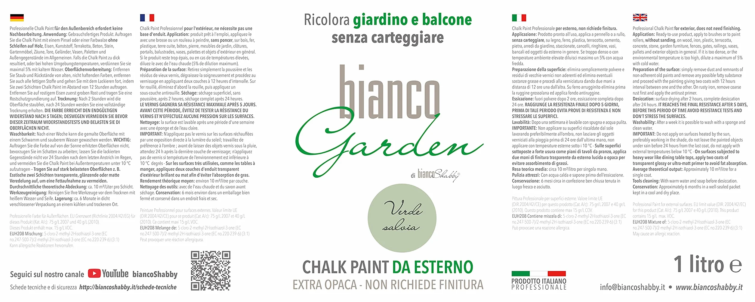 CHALK PAINT DA ESTERNO biancoGarden Verde Salvia - Ricolora giardino e balcone SENZA CARTEGGIARE e SENZA FINITURA (1 Litro)