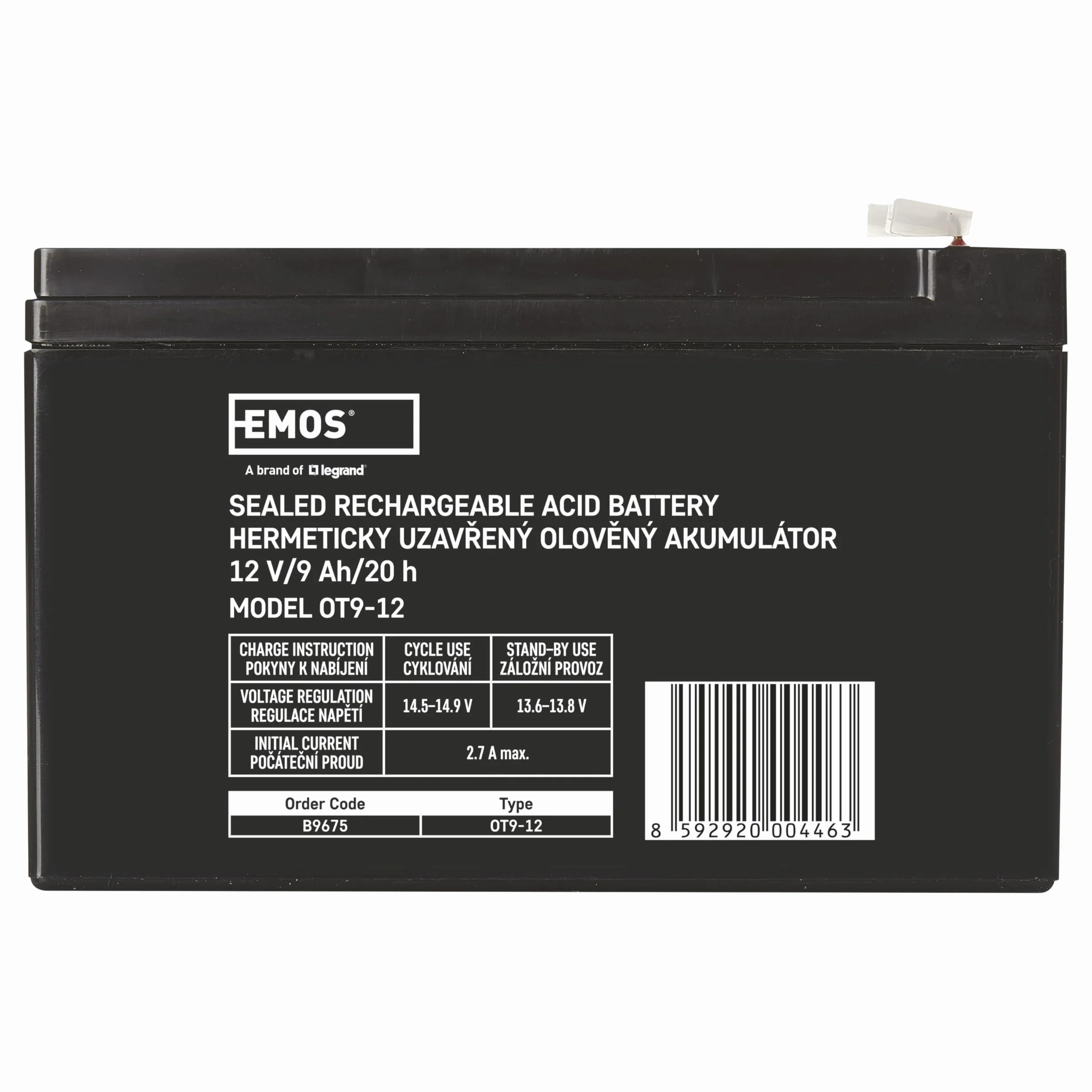 EMOS - Batteria al piombo senza manutenzione - 12 V 9 Ah - Batteria AGM - Connettore Faston 6,3 mm - Per dispositivi UPS - 151 x 65 x 94 mm