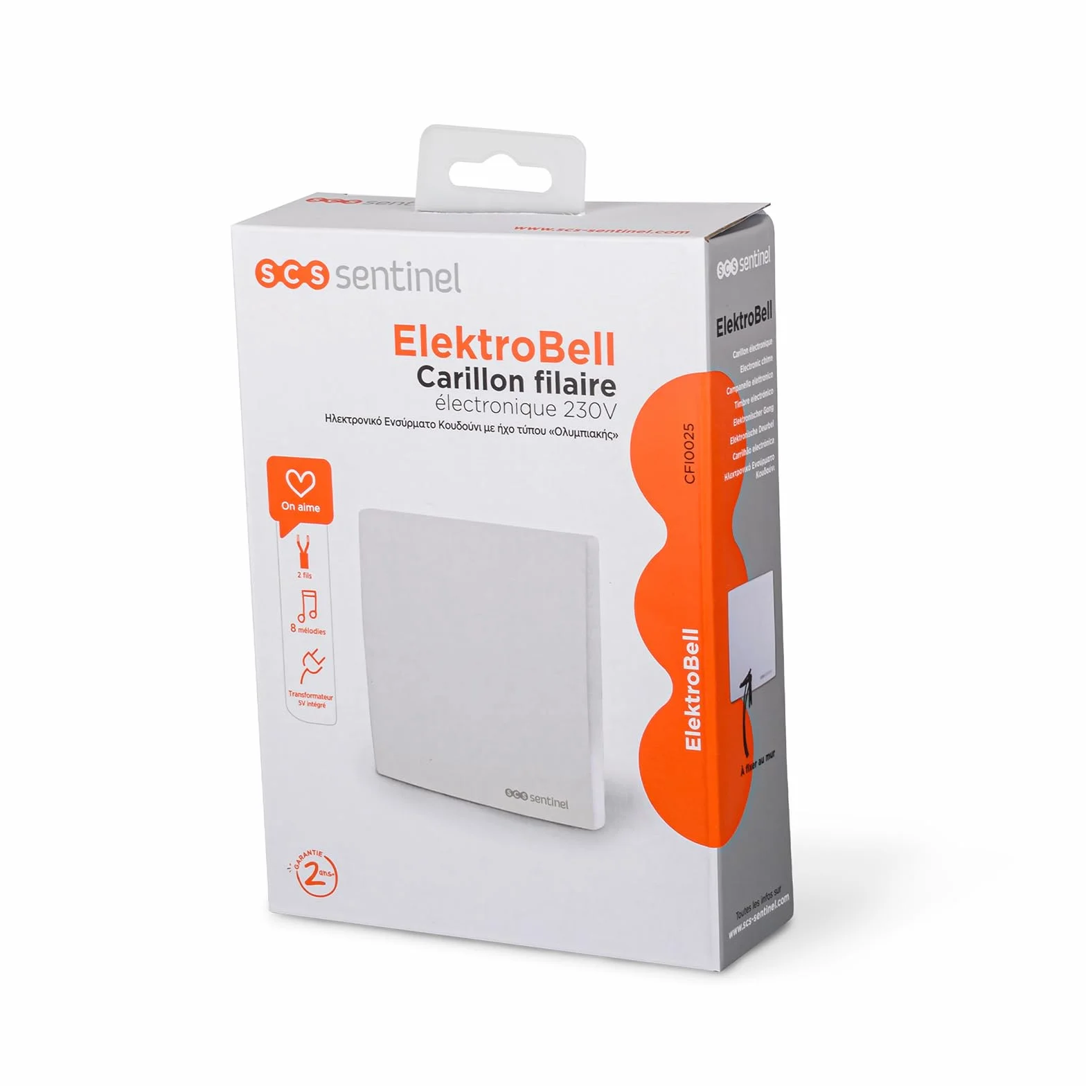 ElektroBell Wired Bell - Suoneria elettronica a filo da 230V con trasformatore integrato da 5V - 8 melodie - Materiale ABS - Uso interno - CFI0025 SCS Sentinel