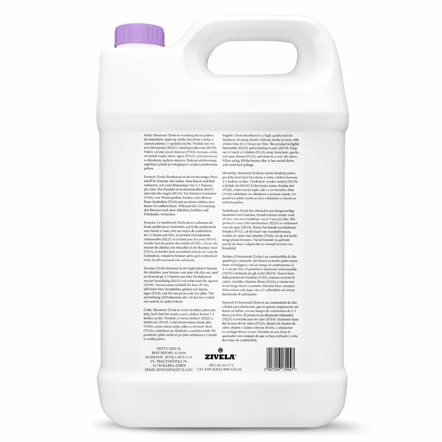 Bioetanolo 96,6% 5 l, profumo di lavanda di alcool biologico 96,6% 5 l, bioetanolo per camino, caminetto, camino a bioetanolo, profumo di lavanda, combustione pulita, senza fumo, fiamma vivida e