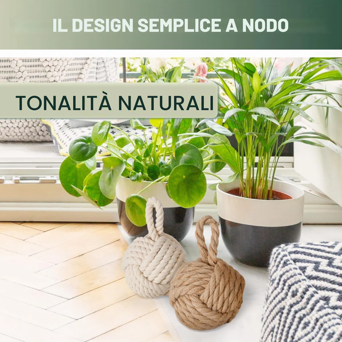 Set di 2 fermaporta decorativi in iuta naturale e bianco crema, fermaporta per porta, fermaporta a forma di nodo naturale, sfera con passante, circa 1,5 kg