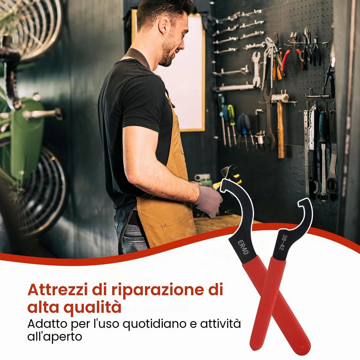 Set di 5 chiavi a gancio, set di chiavi regolabili con impugnatura antiscivolo, chiavi per ammortizzatori in acciaio, set di chiavi per filettatura, utensile per ammortizzatori