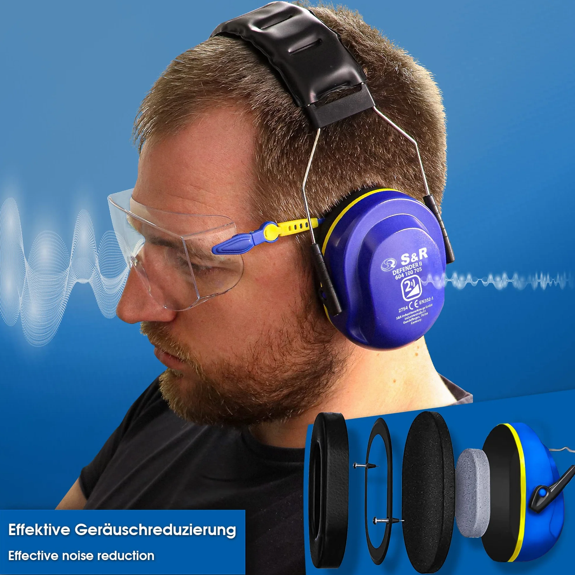 S&R Cuffie Antirumore Alta Attenuazione del Rumore (SNR 29,8 dB) Protezione udito per Tiro caccia Lavoro, Studio, Giardinaggio, Bricolage. Cuffie insonorizzanti Certificate in EU