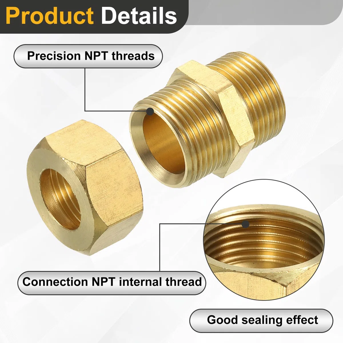 QUARKZMAN 2Pz Raccordi A Compressione In Ottone, Connettore Per Tubi OD 14 mm, Raccordi A Compressione Con Filettatura NPT E Fascette A Compressione, Adattatore Diritto In Ottone
