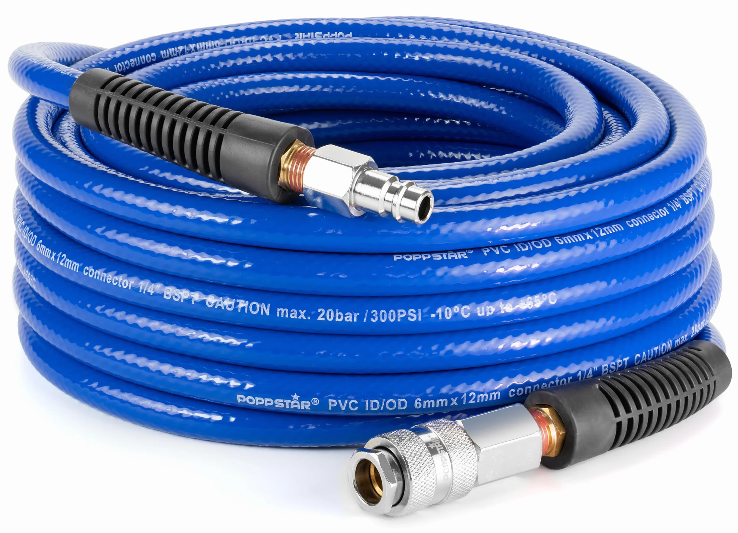 Poppstar Tubo per aria compressa in PVC 6/12 mm, lunghezza 20 m, attacco rapido & innesto maschio, 20 bar, blu