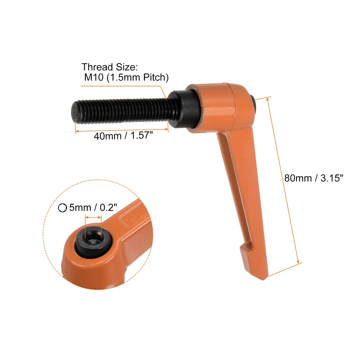 QUARKZMAN 4pz Regolabile Serraggio Leva Maniglie M10 x 40mm Maschio Filettatura Bullone Manopole Girevole Vite blockggio Rapido Rilascio Cricchetto Pulsante Maniglia, Arancione