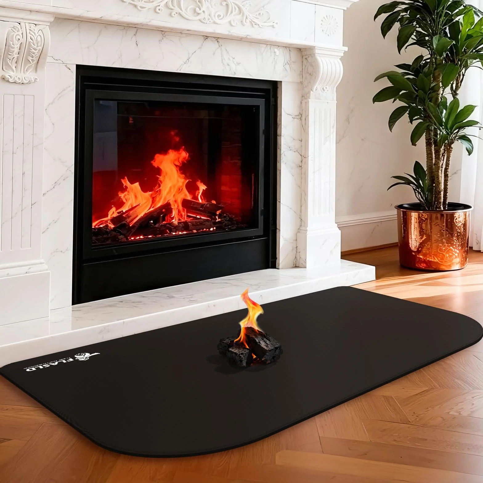 FLASLD Tappetino ignifugo per interni ed esterni, resistente alla fiamma, in fibra di vetro, per focolare e camino, protezione per stufe (nero, 63 x 99 cm)