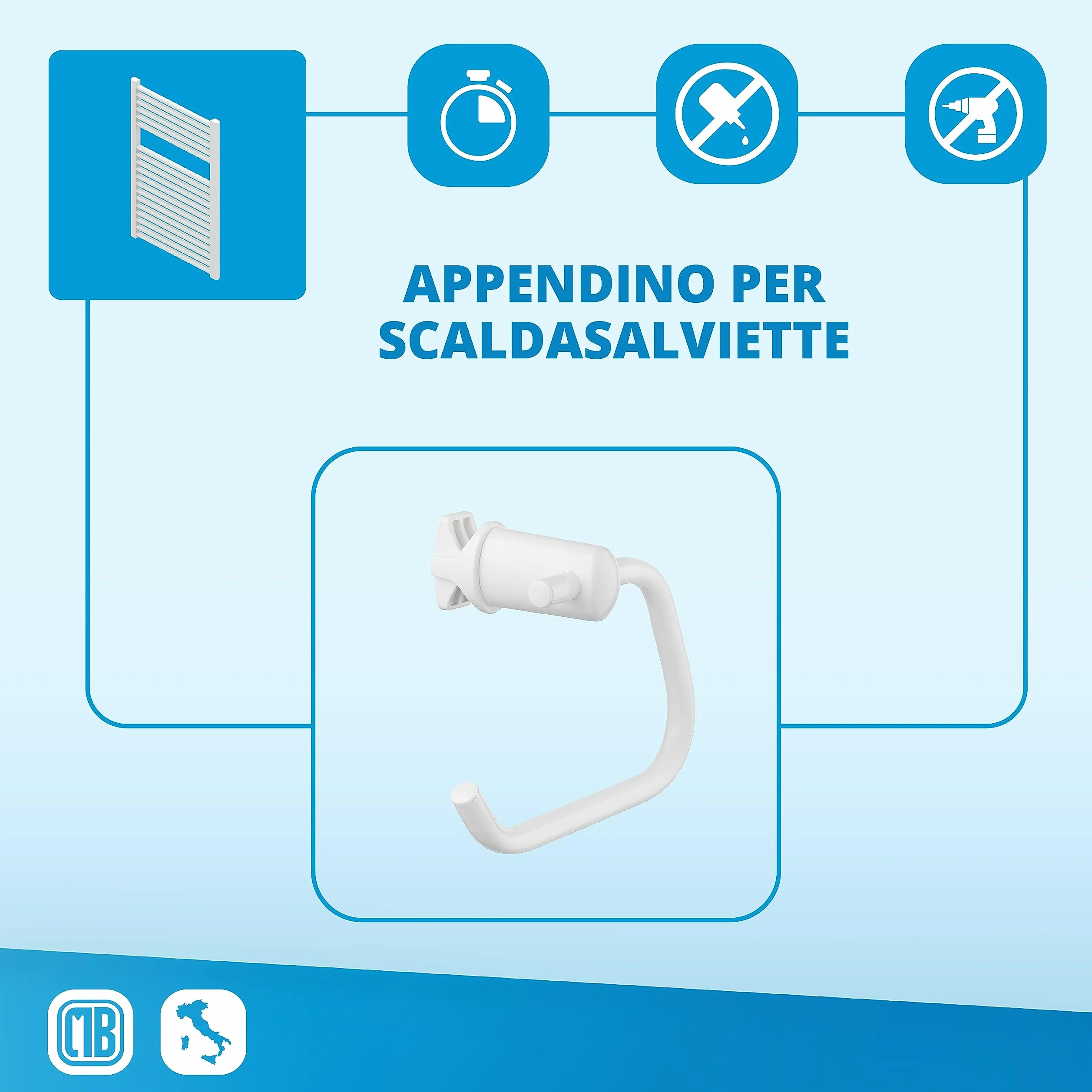 Handy pap scaldasalviette - Portarotolo carta igienica, si fissa direttamente sul radiatore scaldasalviette - Bianco mb
