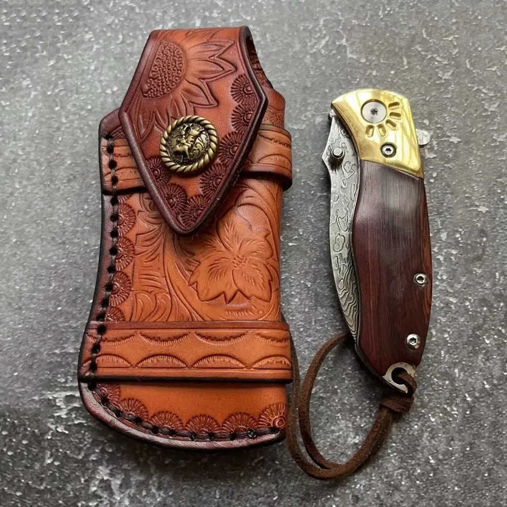 DONGKER Fodero per Coltelli Pelle,4,7'' Custodia per Coltello Pieghevole Fondina per Coltellino con Passante da Cintura per Caccia Campeggio All'aperto