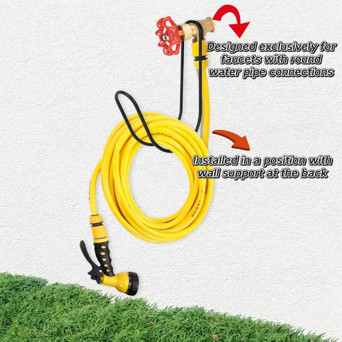 Supporto per Tubo da Giardino, Gancio Portatubo Nero, Supporto per Tubo da Giardinos in Metallo per Giardino, Cortile, Garage