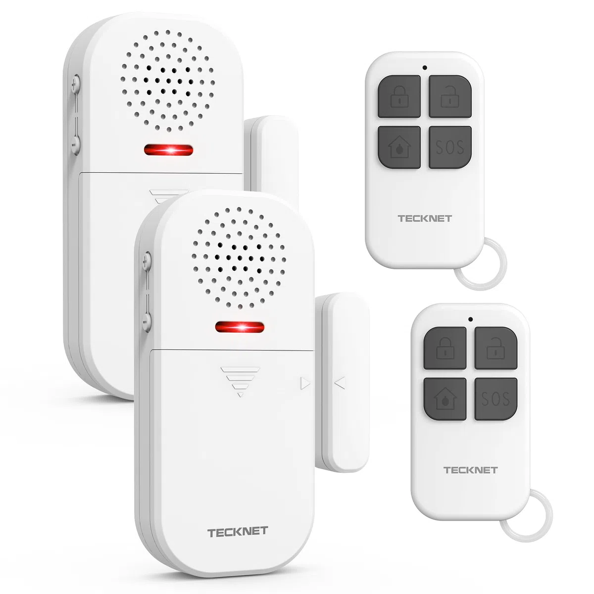TECKNET Allarme Casa Senza Fili, Antifurto Casa con Telecomando, Allarme Porta Ingresso 4 Modalità 5 Livelli Volume Regolabili, 2-in-1 Allarme e Campanello per Residenza, Negozio, Hotel (2PCS)