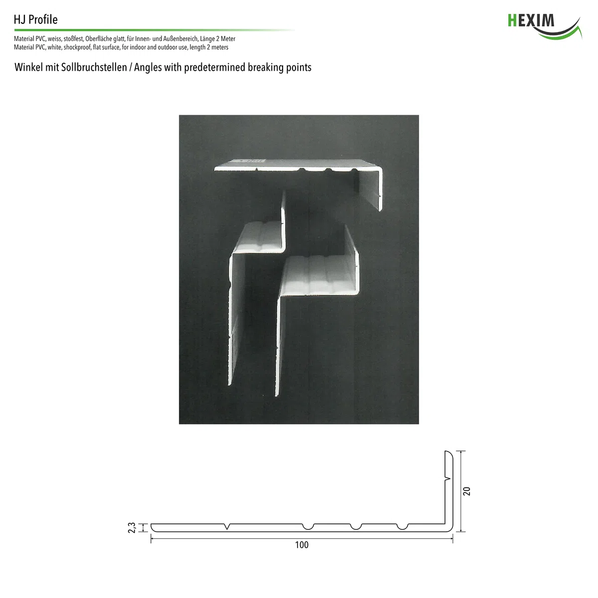 Profili angolari asimmetrici bianchi HEXIM - angoli in PVC, selezione di misure e spessore - (HJ 340, 160 x 30 mm) angoli in plastica per finestre