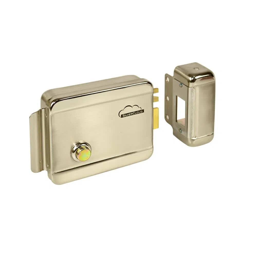Serratura Elettrica da Applicare 12V Mano Sinistra Cilindro con 3 chiavi mancino, 12 V, Chiusura Normale Fail-Secure, Acciaio Inox, Pulsante di sblocco Acciaio Inox, Pulsante di sblocco YL-500