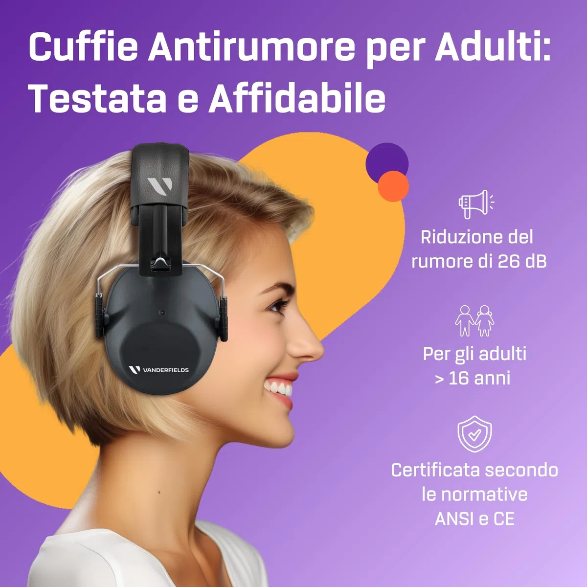 Vanderfields Premium cuffie di protezione per l'udito - riduzione del rumore ad ampio spettro 33,2 dB a 2 K Hz - Cuffie antirumore - Adulti + Adolescenti - Grigio antracite