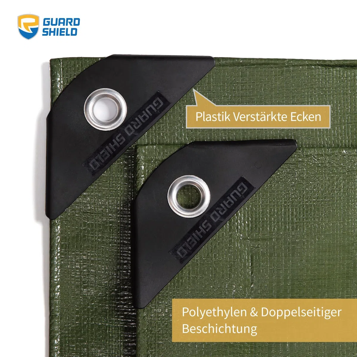 GUARD SHIELD Telo da copertura in tessuto con occhielli 2x2m 160g/m² Verde – Telo protettivo universale, impermeabile, resistente allo strappo, stabilizzato ai raggi UV, resistente alla muffa