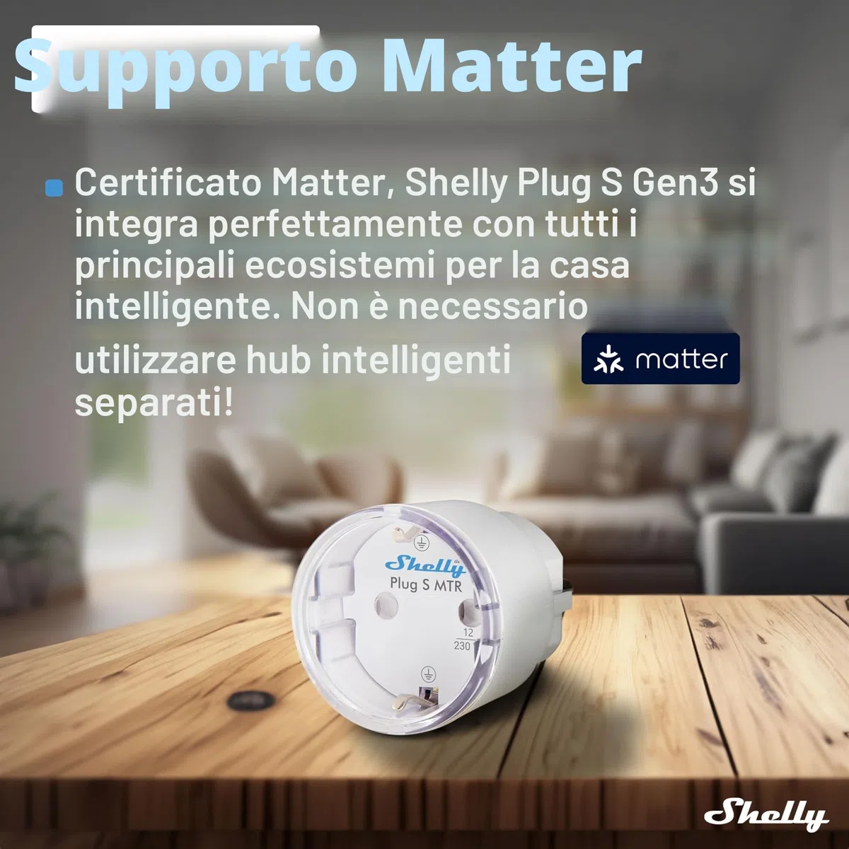 Shelly Plug S Gen3 Bianco - Presa Intelligente Wi-Fi (Tipo F), Misurazione Consumi, 12A, 2500W, Matter, Nessun Hub Richiesto, Controllo da Remoto, Programmi Smart, Alexa, Google Home, Apple HomeKit