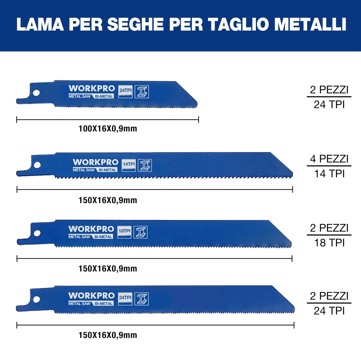 WORKPRO Set di Lame per Sega a Gattuccio Universale da 32 Pezzi in Borsetta, Lama per Sega a Sciabola per Taglio Metallo e Legno, Realizzato in HSS e Cr-V