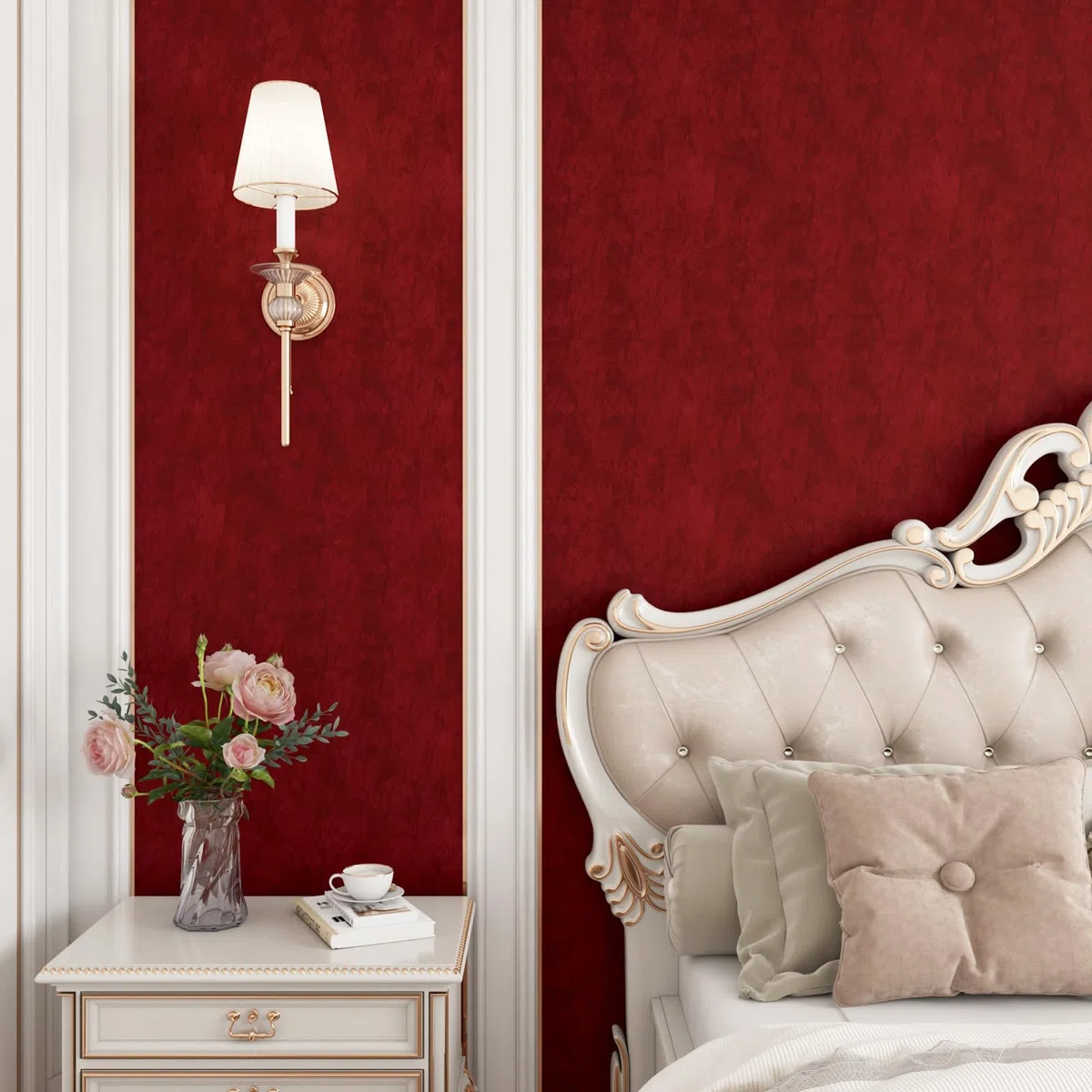 Yenhome Carta Parati Autoadesiva in Tessuto di Velluto Rosso Scuro Soggiorno 60 x 300 cm Carta Parati Adesiva Velluto Rosso Scuro Pellicola Decorativa Adesivo per Mobili e Decorazione Armadio Cassetto