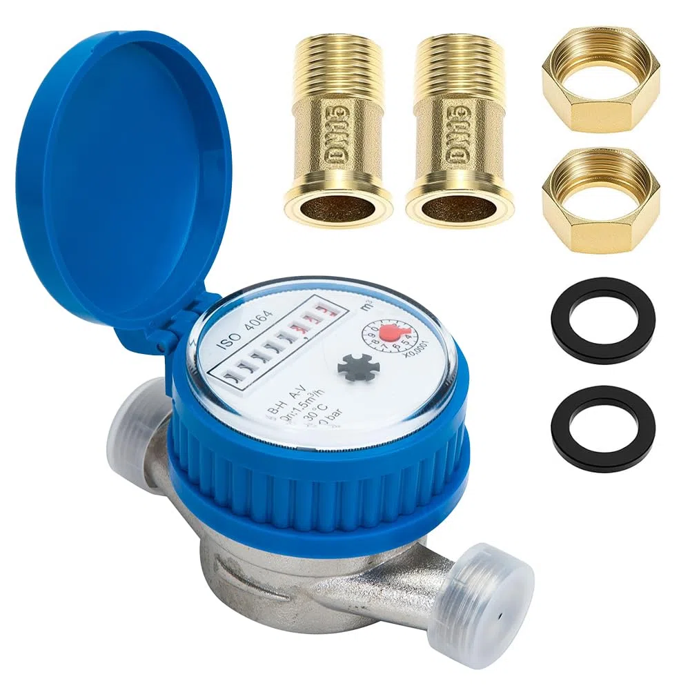 Contatore Acqua Da Giardino 1/2 Pollici,Contatore Acqua Fredda con Coperchio Protettivo E Collegamento In Ottone,Contatore Dell'acqua Fredda Calibrato Per Uso Domestico,ContatoreAcqua Esterno