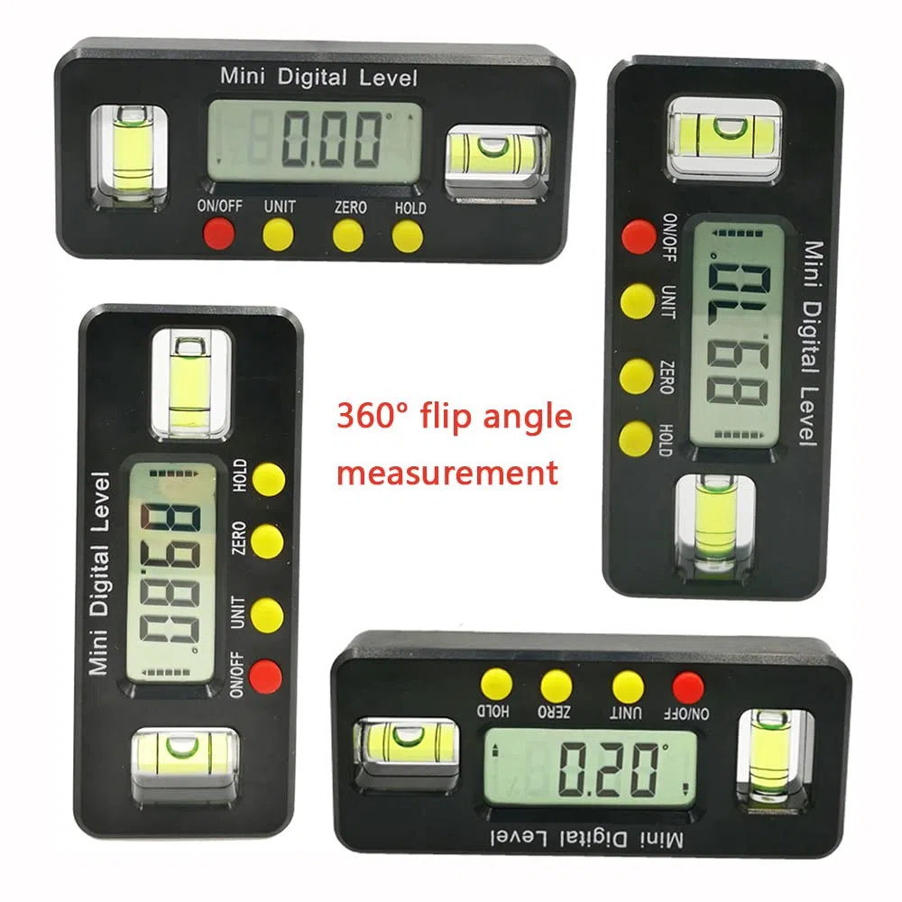 Mini goniometro digitale di precisione a 360 gradi Digital Level Box strumento magnetico di misurazione dell'angolo inferiore con doppia bolla orizzontale verticale scatola di livello digitale (nero)