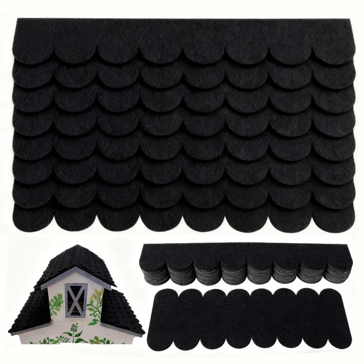 32 pezzi di cartone autoadesivo per casetta degli uccelli, tegole in nero (30 x 5 cm e 30 x 11 cm) – per nidificazione, cuccia per cani, progetti in legno