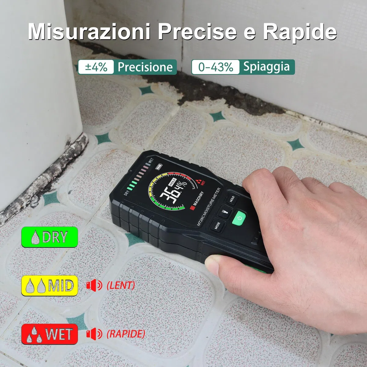 RDINSCOS Misuratore di Umidità per Pareti Misurazione Non Distruttiva Misuratore di Umidità del Legno con Display LCD Rilevatore di Umidità per Pareti, Legno, Caravan, Tetto, Pavimento
