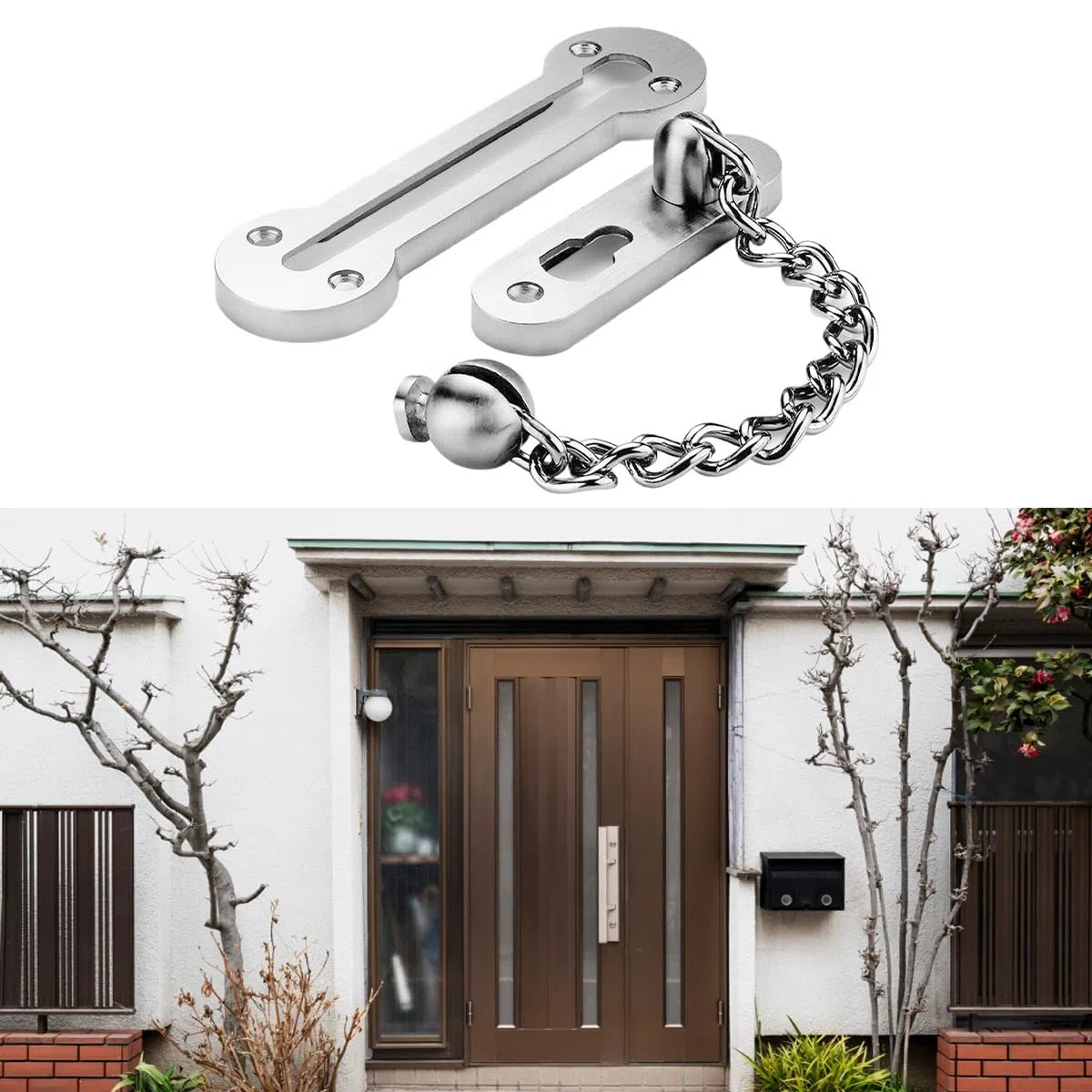zalati Catena per porta resistente in acciaio inossidabile 304 massiccio da 3 mm, con limitatore di sicurezza per porta anteriore esterna, serratura di sicurezza