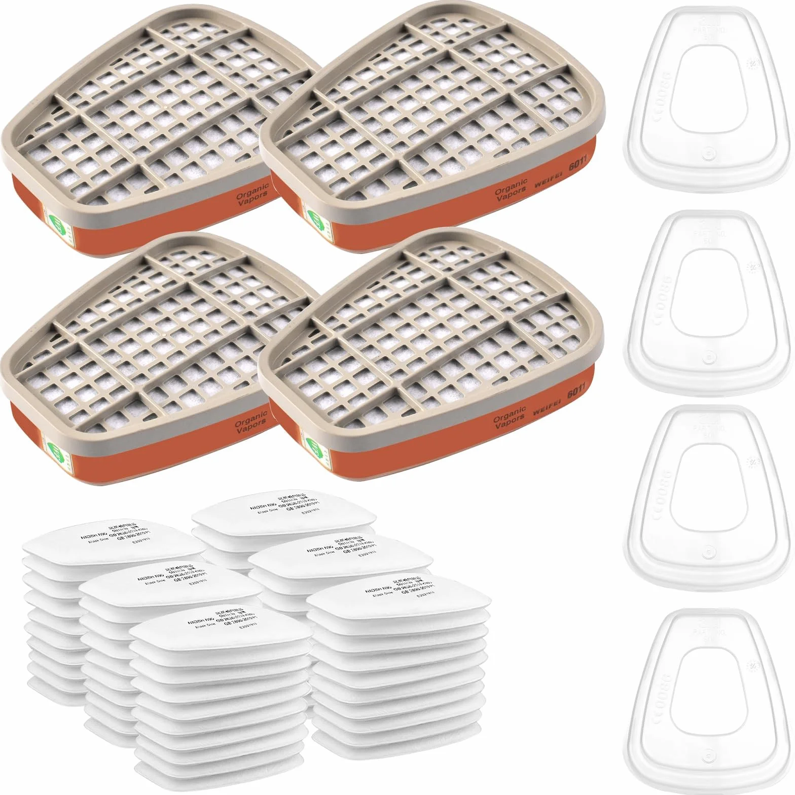 68 Pezzi 6001 Filtro per Respiratore Set, Filtri cotone Replacement per Protezione del Viso, con 60 Filtro in Cotone, 4 Filtri e 4 Tappo, per Antipolvere e Protezione Verniciatura Riutilizzabile