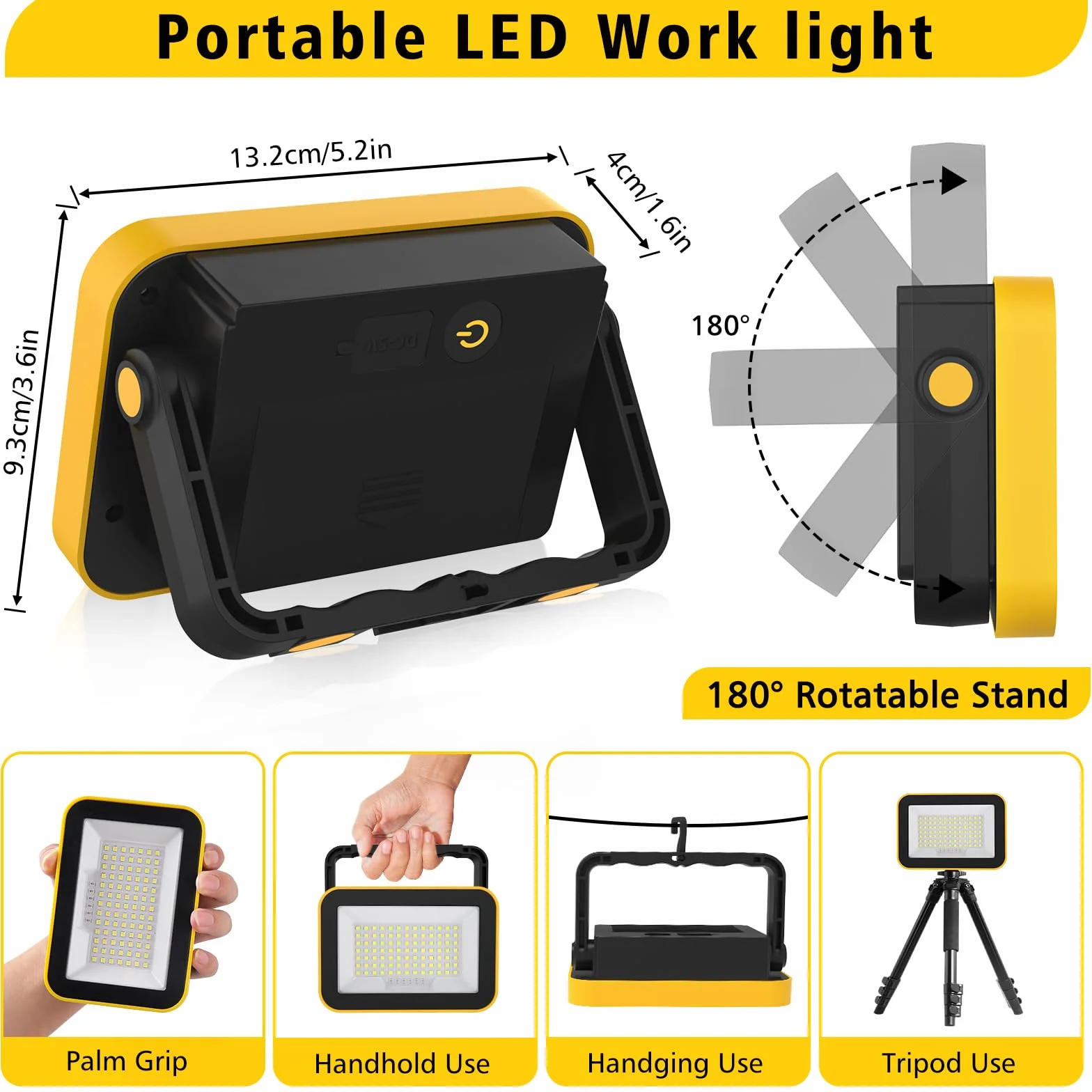 NATPOW faro led ricaricabile, 5 modalità lampada portatile led ricaricabile, 4000mAh luce led con cavo e 2 batteria, IP65 impermeabile faretto da lavoro per campeggio, garage, emergenza, 2 pezzi