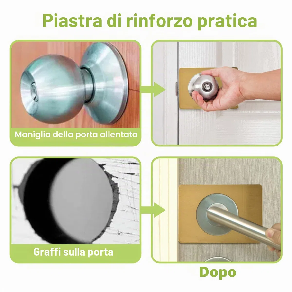 Piastra di riparazione per serrature delle porte, 4 pezzi, piastre di fissaggio per pomelli delle porte in acciaio inossidabile, piastre di riparazione autoadesive per pomelli delle porte