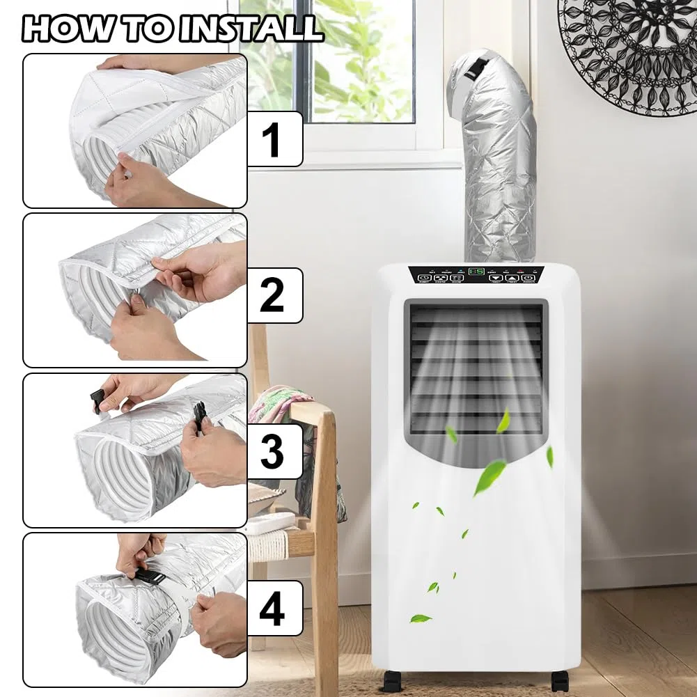 2 Pezzi Copri Tubo Condizionatore Portatile 147x58 cm, Copertura Isolante per Tubo di Scarico, Custodia Protettiva con 4 Cinghie Incluse