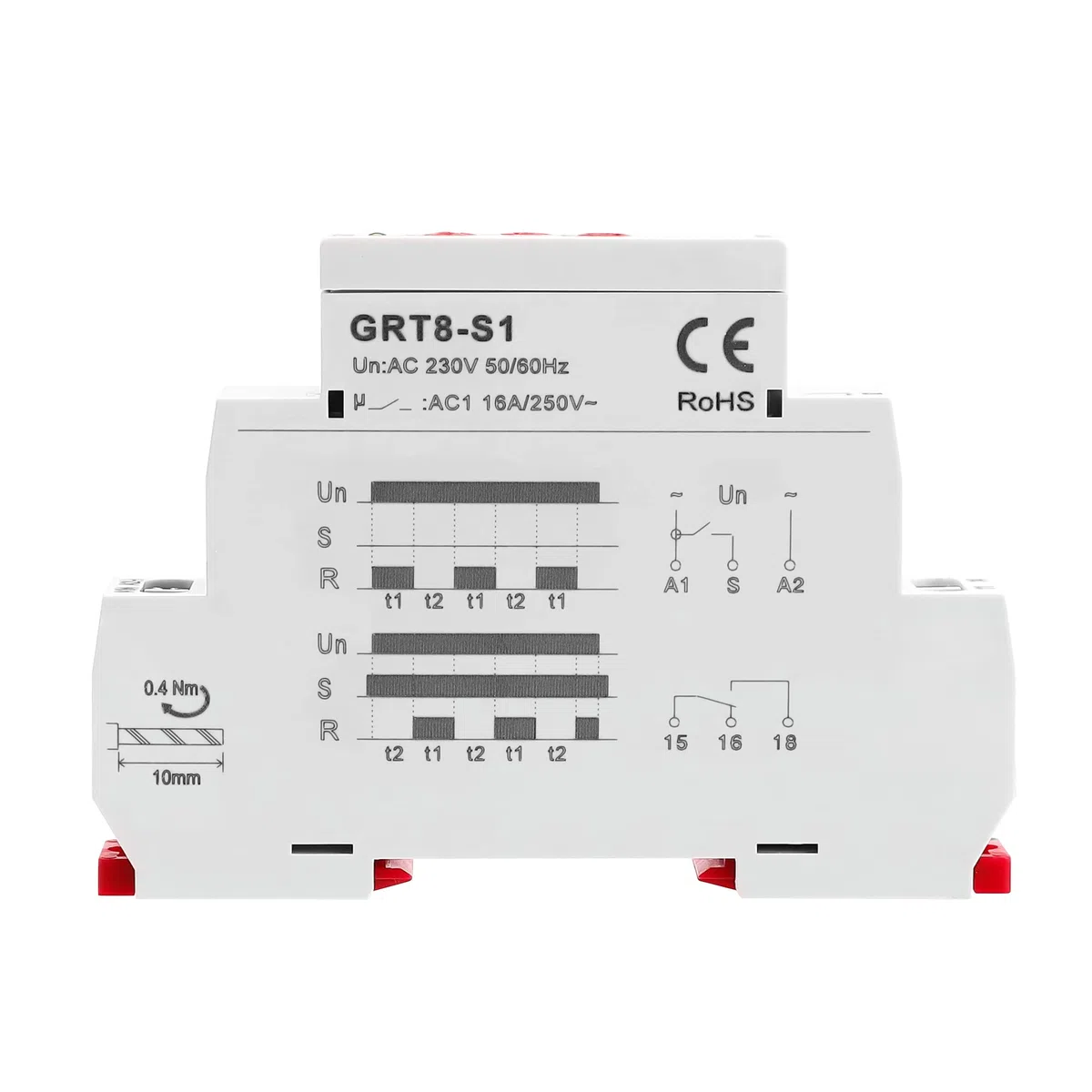 GEYA Relè temporizzatore di ciclo asimmetrico 1SPDT 16A AC230V Relè di ritardo del timer di ripetizione del ciclatore su guida DIN modulare(GRT8-S1,AC230V)