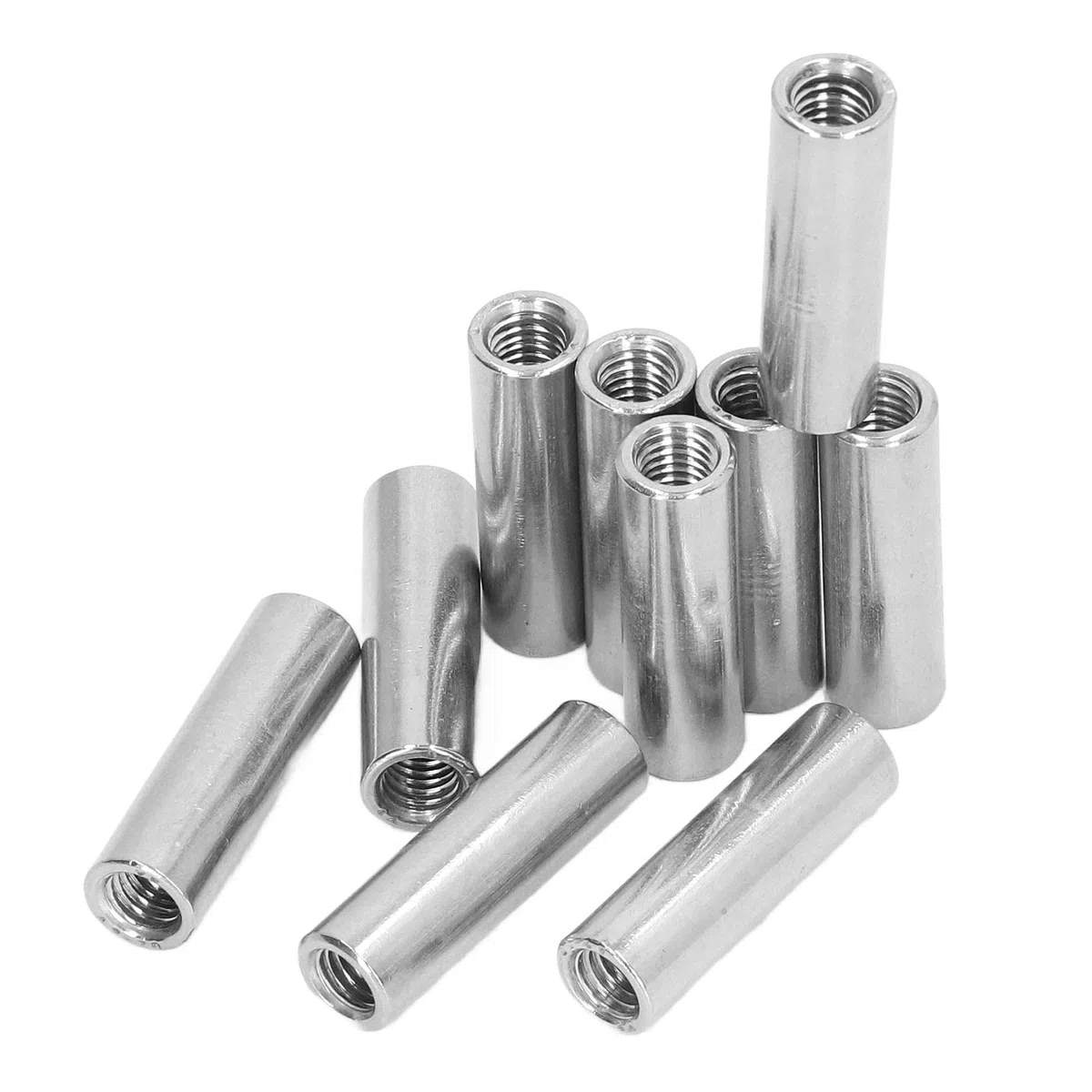 Confezione da 10 Dadi di Accoppiamento Tondi M8 X 1,25, Lunghezza 40 Mm, in Acciaio Inox 304, Filettatura Completa Femmina
