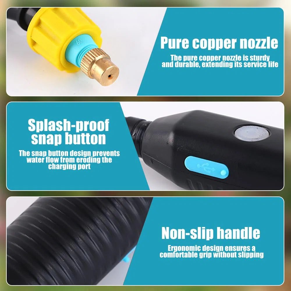 Mineup Spruzzatore Elettrico, 3.7 V Spruzzatore elettrico per piante da giardino, Nebulizzatore A Batteria USB per Casa, Spruzzatore a Pressione Elettrico con 4 Beccuccio Regolabile e 3M Tubo