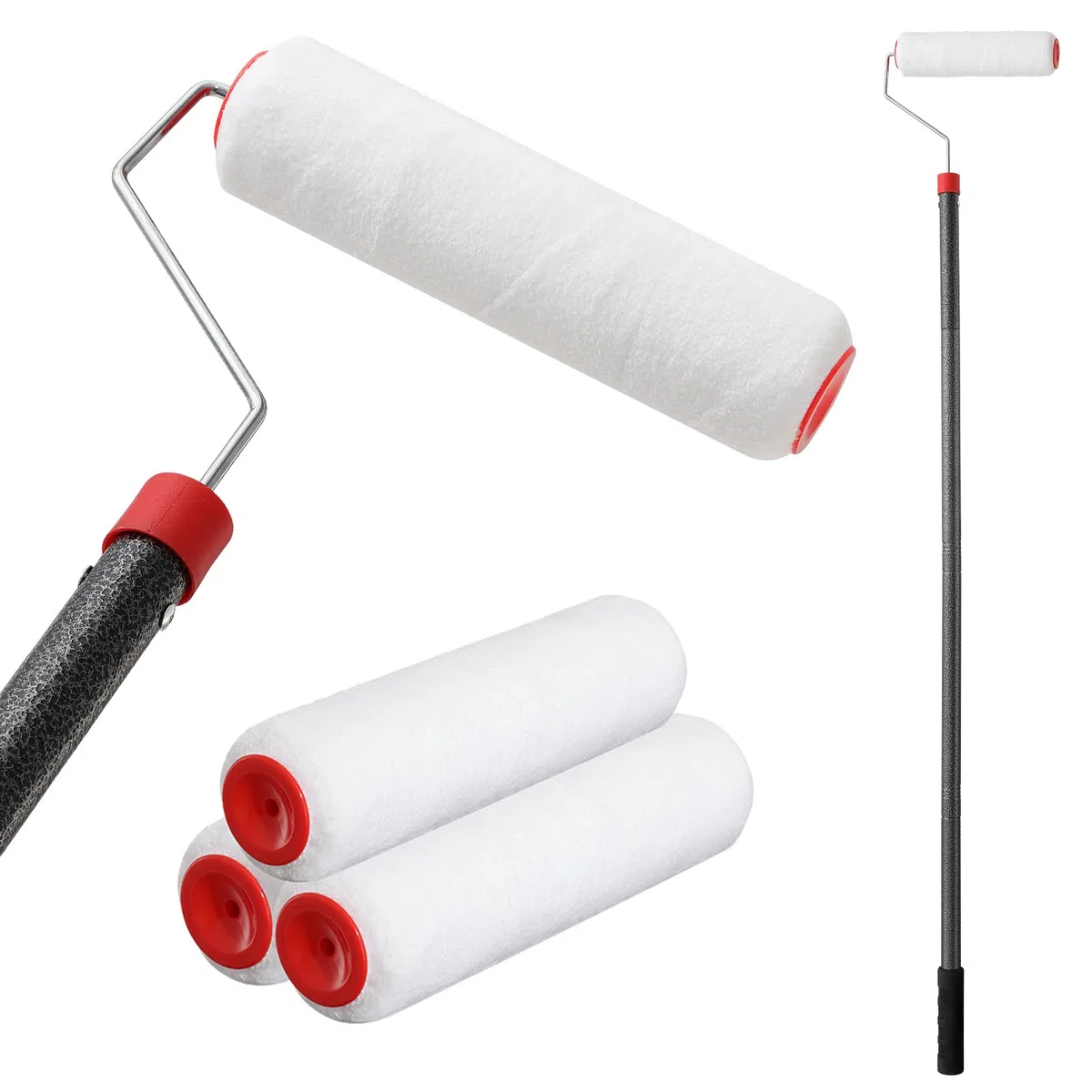 Rullo Lungo Estensibile per Pittura 223cm, Rulli Lunghi in Spugna per Dipingere, Set di Rulli da Pittura Lucida per Decorare Pareti e Soffitti, Set di Rulli da Pittura con Asta Estensibile