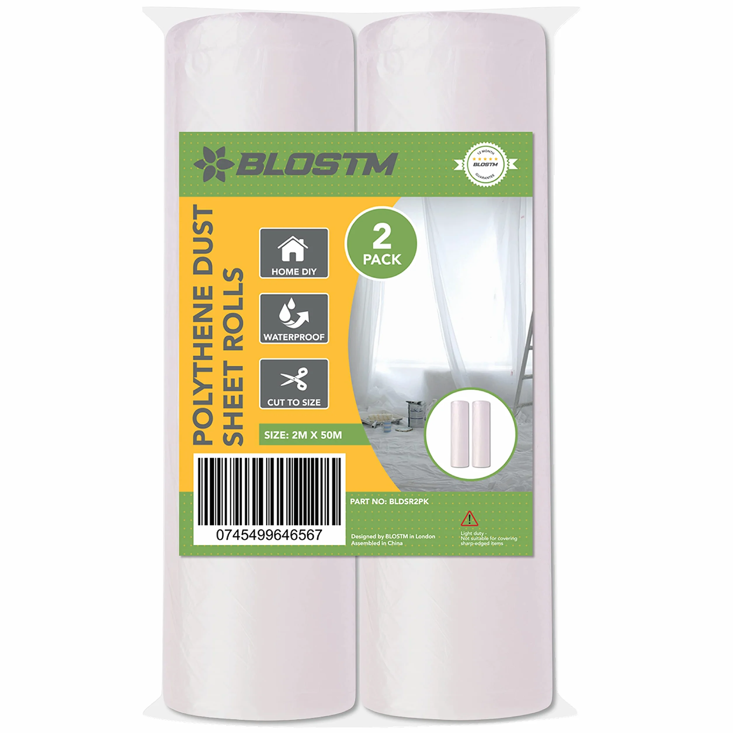 BLOSTM Teli Plastica per Coprire - 2 Grandi Teli Imbianchino, Telo Plastica Trasparente Robusto per la Protezione Di Tappeti e Mobili, Progetti di Decorazione e Fai Da Te - 2m x 50m - 2 PEZZI