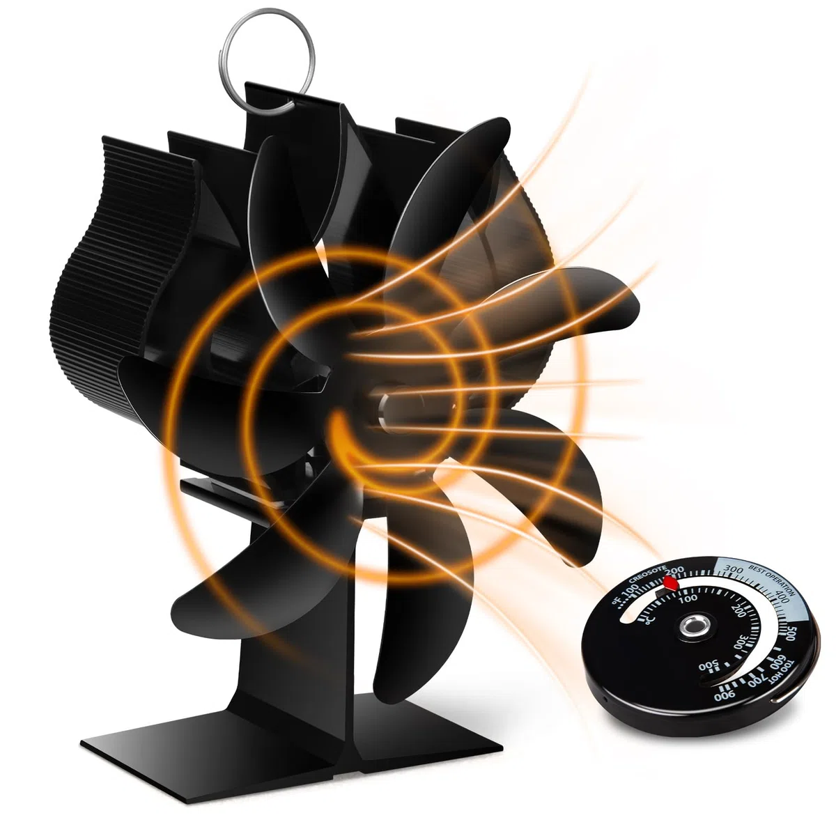 Fwiull Ventilatore per Stufa a Legna, Ventola Stufa Legna con 7 Pale,Ventilatore per Camino con Termometro,Ecologico Silenzioso Senza Elettricità Alimentato Calore, Ventola Stufa per Gas/Pellet/Legna