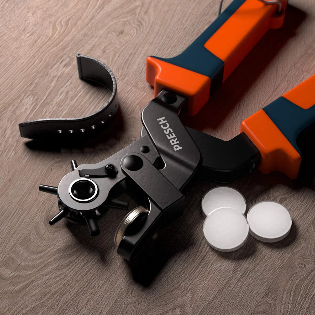 Presch Pinza Fustellatrice per Cuoio - Perforatrice a Revolver con Leva per Cinture - Pinza Fustellatrice Professionale