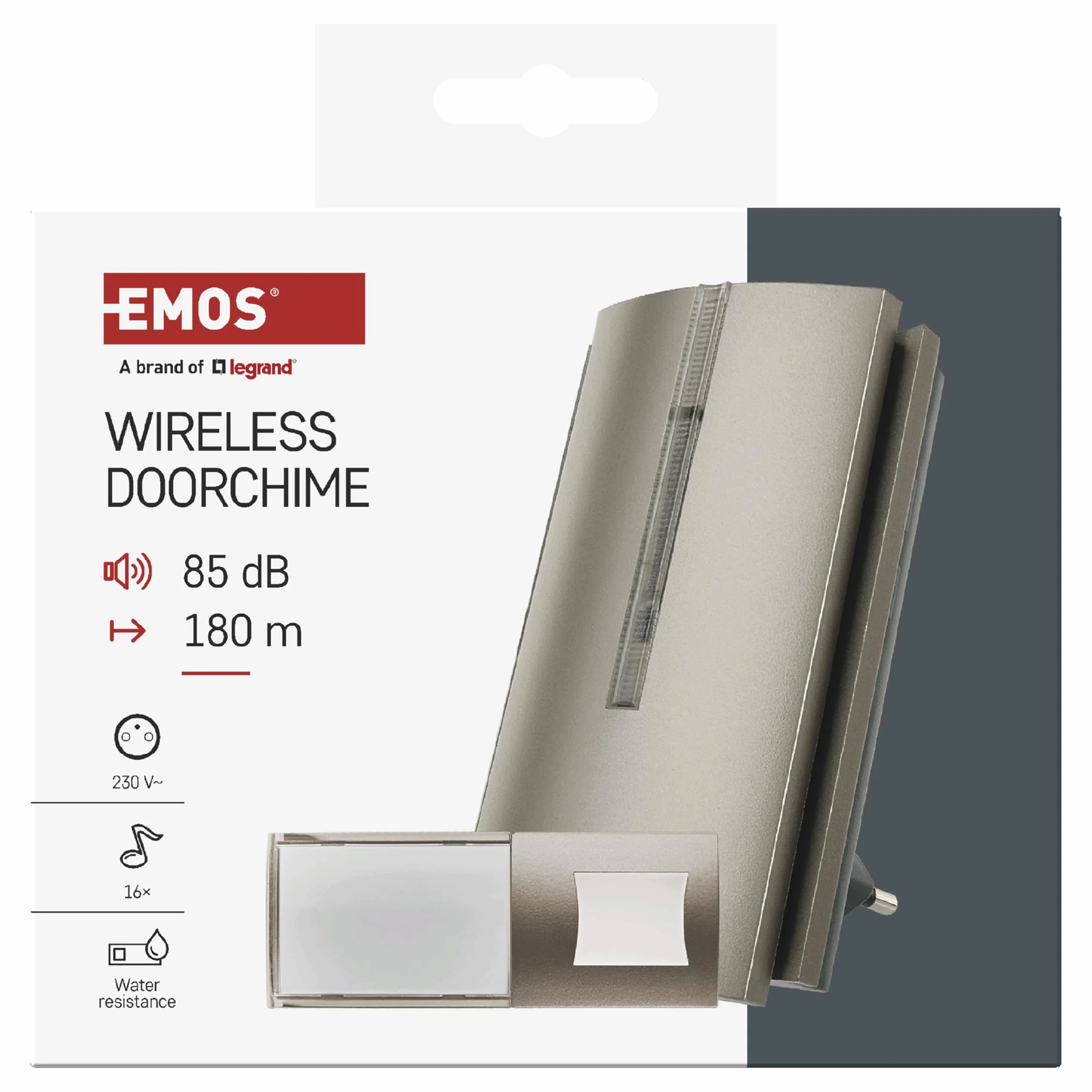 EMOS Campanello senza fili con funzione ripetitore e porta USB-C - portata illimitata - volume a 5 livelli fino a 85 dB - Indicatore LED - 16 melodie - Funzione di memoria - 230 V
