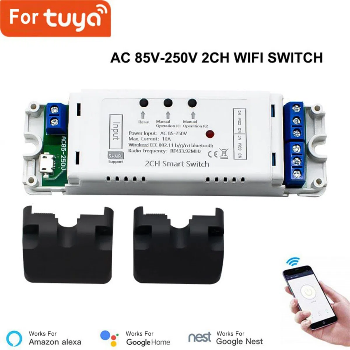 Apri porta da garage Smart WLAN, controllo APP, funziona con Alexa Goolge Home, funzione temporizzazione, controllo vocale, apriporta del garage universale, nessun hub richiesto, AC 85-250 V