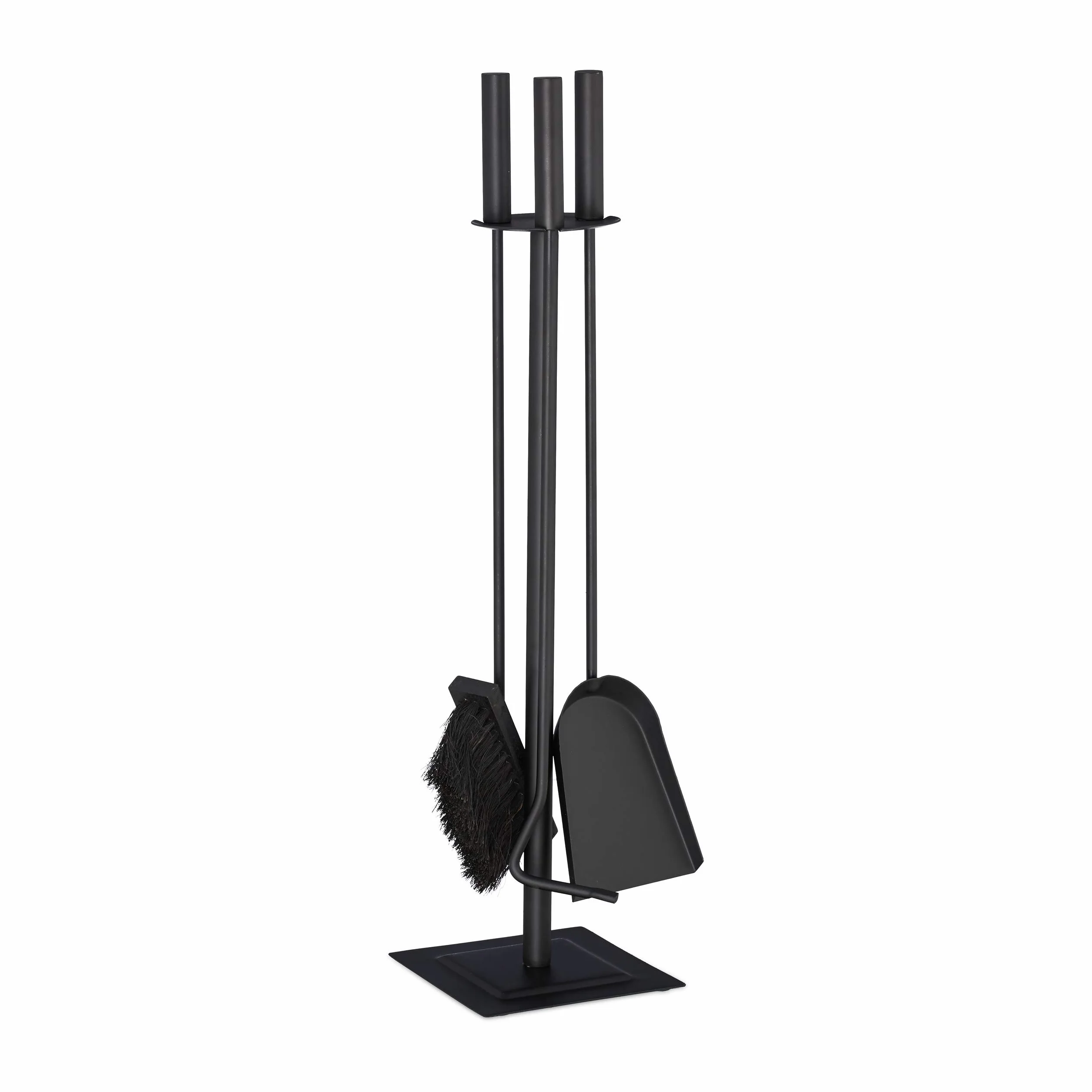 Relaxdays Set Attrezzi da Camino, 4 Accessori, Attizzatoio, Paletta, Scopino, 61x15x15 cm, Supporto Portautensili, Nero