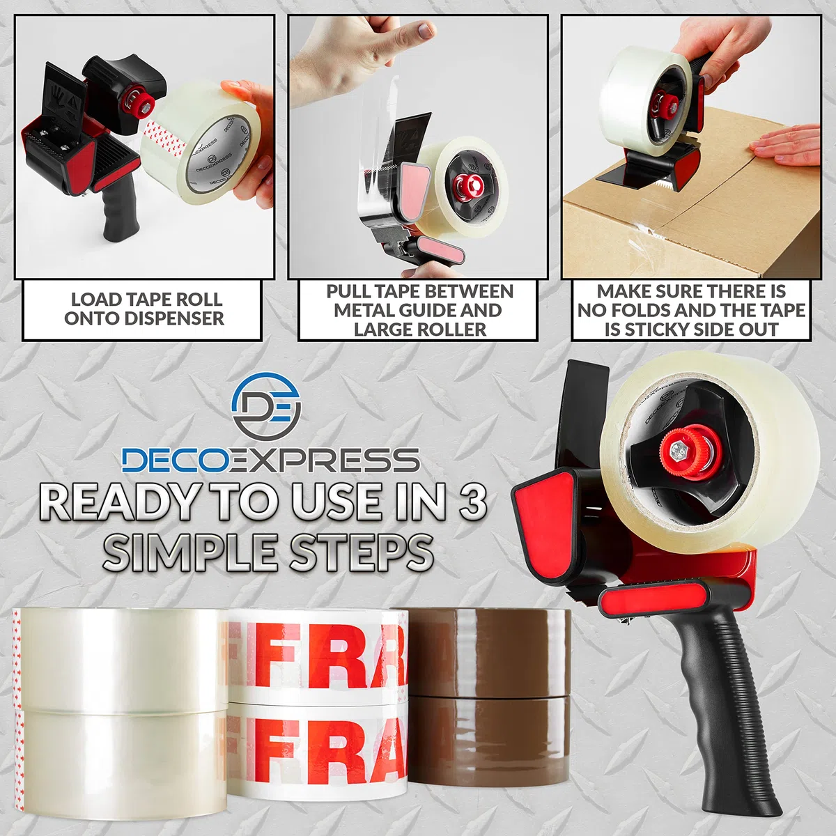 Nastro Adesivo da Imballo - Set Dispenser Tendinastro e Pacco da 6 Nastro Adesivo da Pacchi Marrone Trasparente per Spedizioni e Trasloco (Dispenser per pistole a 6 rotoli)