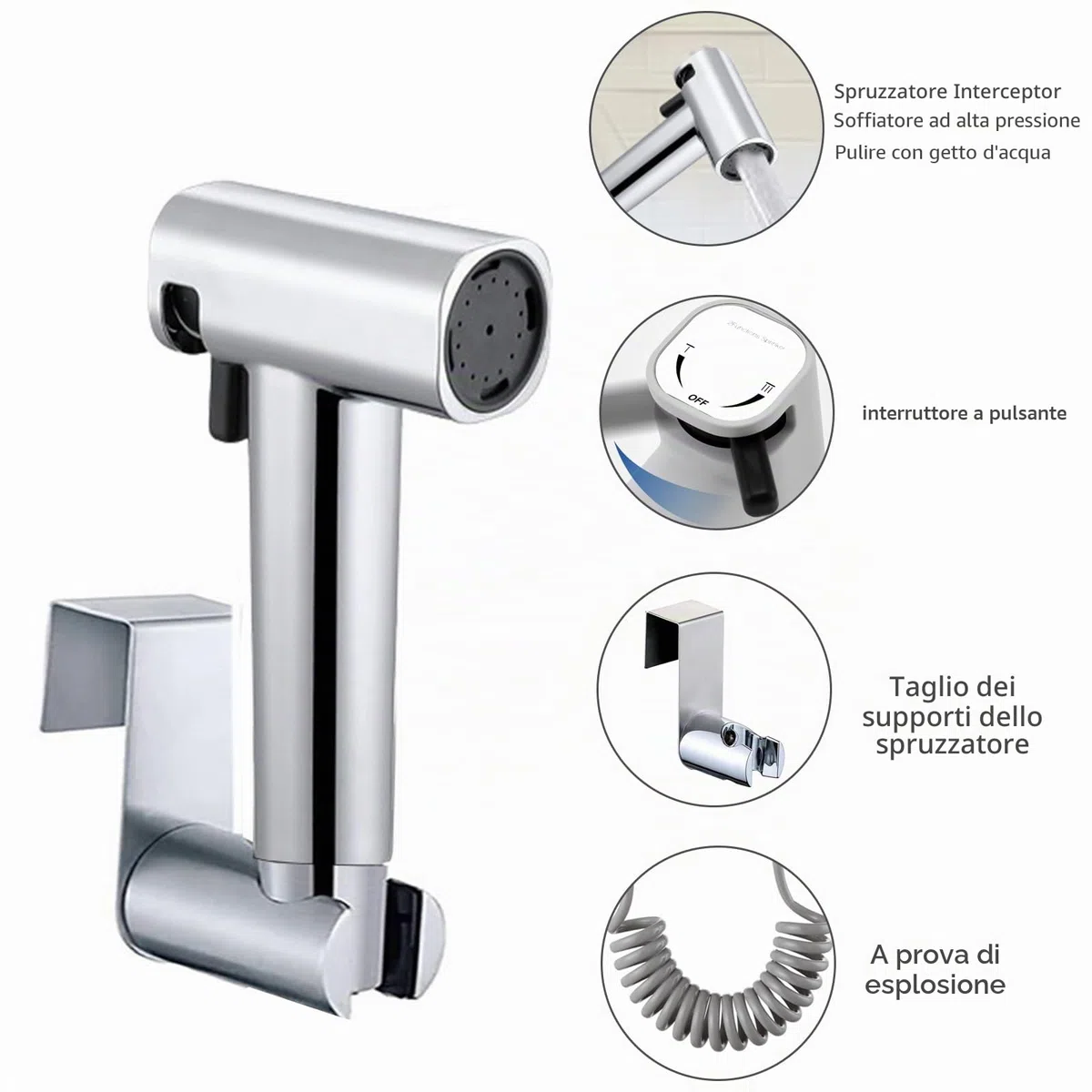 Kit Doccetta per Bidet Portatile, modalità doppio getto, soffione in ABS ad alta pressione, kit spray per pannolini in tessuto per bambini con erogatore per rubinetto, tubi flessibili