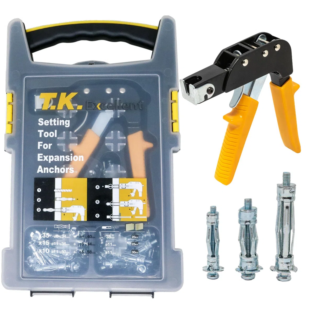 T.K.Excellent Set Di Pinza per tasselli con tasselli per pareti cave,60 pezzi